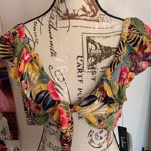 Lulu's Tropical Floral Tie-Front Blouse